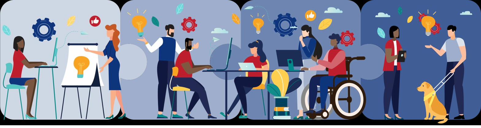 Diverse team across multiple work contexts delivering change projects