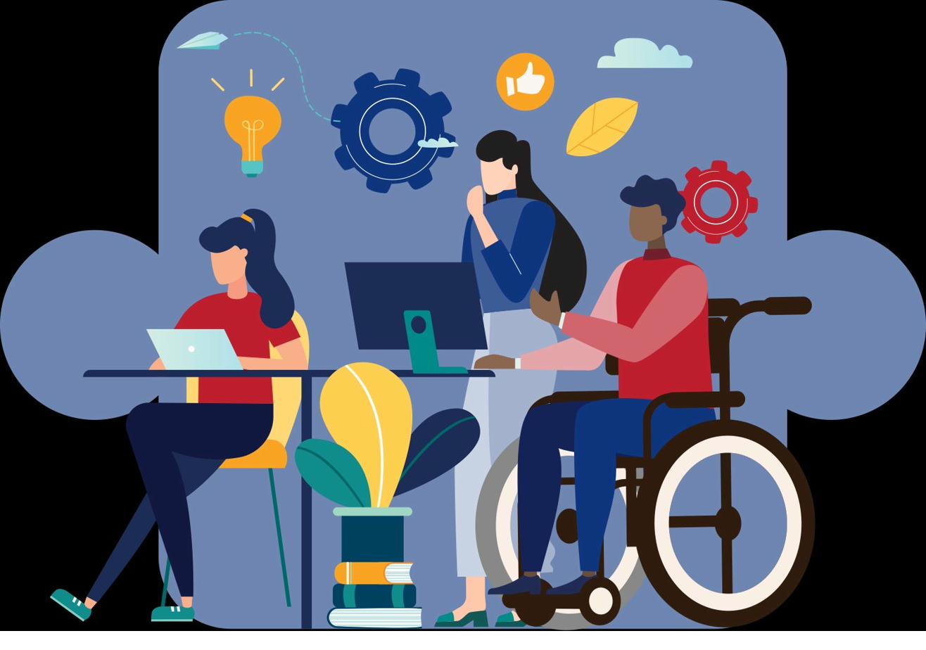 Diverse team collaborating with AI tools in an inclusive workspace